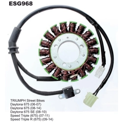 ELECTROSPORT ESG968 stator uzwojenie alternatora TRIUMPH Daytona 675 (06-14) , Street Triple 675 (07-11), Street Triple R 675 (09-14)