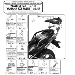 KAPPA stelaż kufra centralnego YAMAHA FZ6 / FZS 600 FAZER (04-06), FZ6 S2 / FZ6 600 FAZER S2 (07-11) ( BEZ PŁYTY ) PATRZ