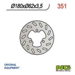 NG351 tarcza hamulcowa TYŁ DERBI SENDA 50 02-09, APRILIA RX 50 12-18, PEUGEOT XP6 (180x62x3,5) (3x10,25mm)