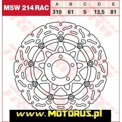 TRW MSW214RAC motocyklowa tarcza hamulcowa PŁYWAJĄCA średnica 310mm sklep motocyklowy MOTORUS.PL